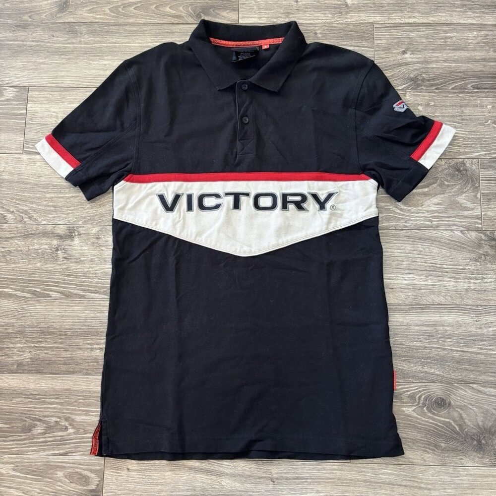 Victory Motorcycle Polo‎ Shirt Mens S Black Red White Logo Bikers EUC